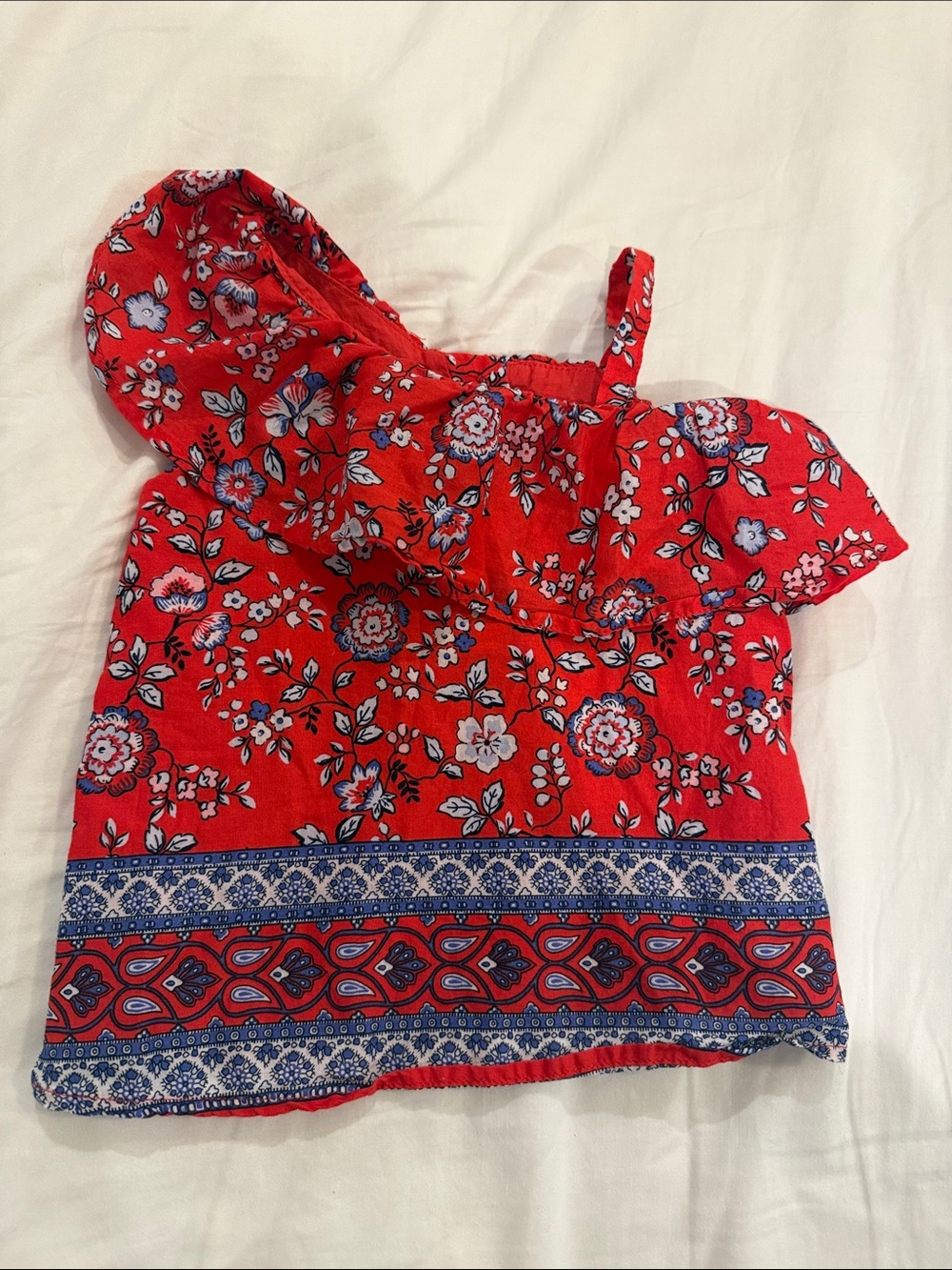 NWOT Red Floral One-Shoulder Top